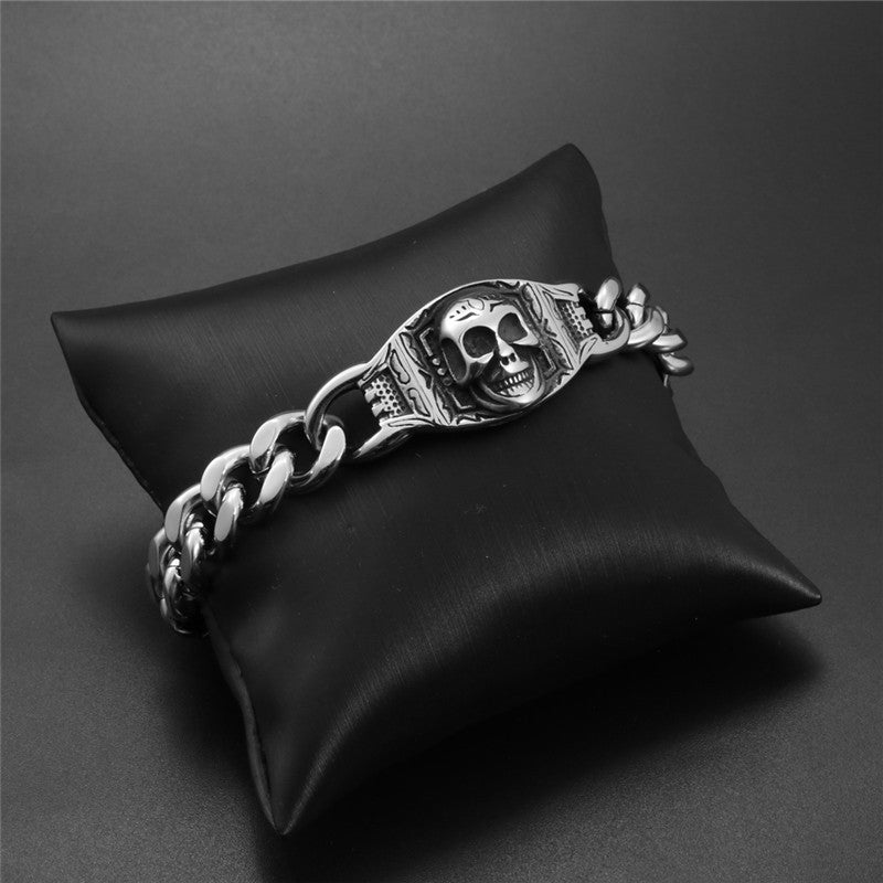 Men's Bold Titanium Steel Skull Bracelet - Ghostly Head Design Accessory