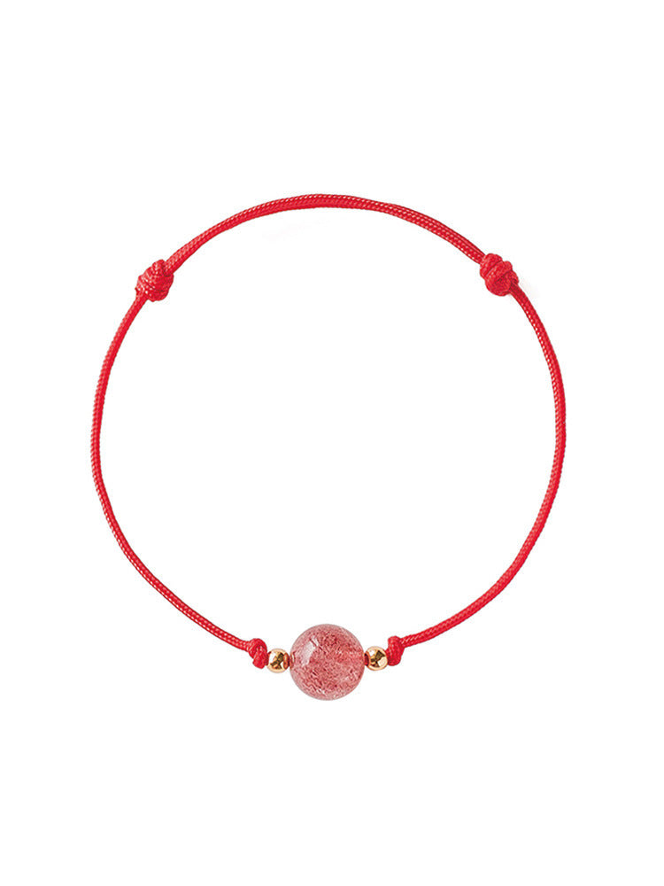 Handmade Forest Style Strawberry Crystal Bracelet for Women - Minimalist Pink Bead Bracelet