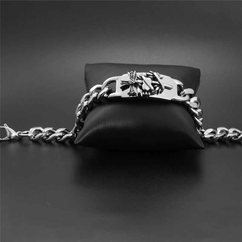 Men's Bold Titanium Steel Cross Bracelet - Edgy Wound Design for the Fearless