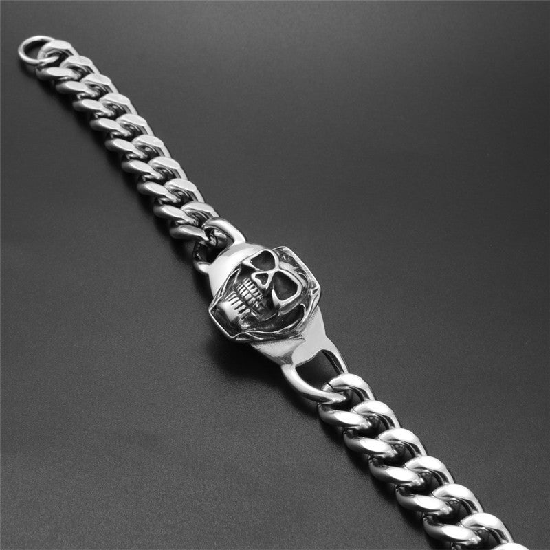 Titanium Steel Men's Skull Bracelet - Bold Ghost Head Design for Modern Rebels