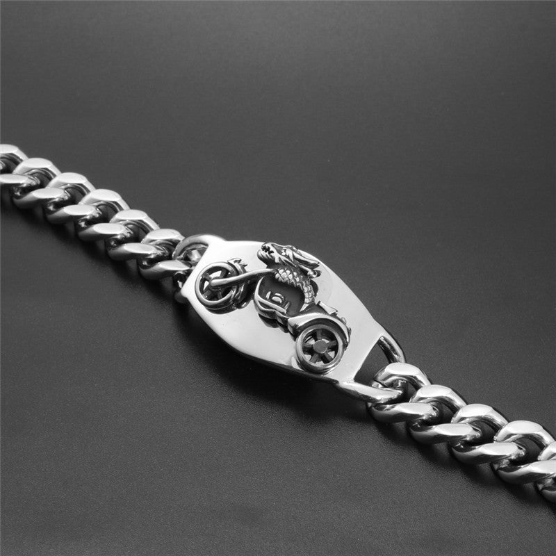 Titanium Steel Dragon Head Motorcycle Bracelet for Men – Bold Punk Style and Rugged Design