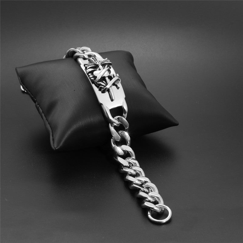 Men's Bold Titanium Steel Cross Bracelet - Edgy Wound Design for the Fearless