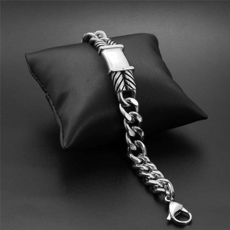 Rugged Elegance Men's H Bracelet - Punk Inspired Titanium Steel Accessory with Glossy Finish