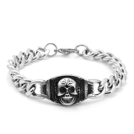 Men's Bold Titanium Steel Skull Bracelet - Ghostly Head Design Accessory