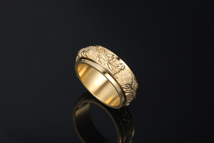 Punk Style Rotatable Gold-Plated Panlong Ring for Men - Hip-Hop Titanium Steel Jewelry