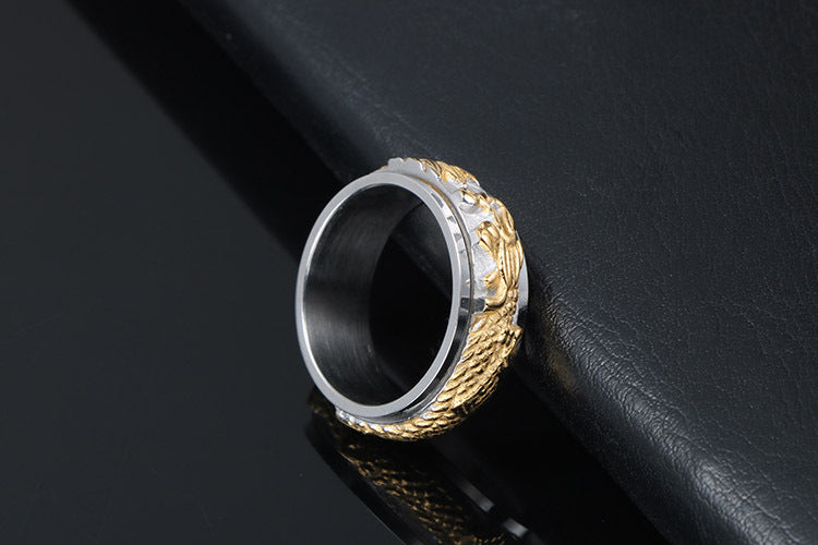 Punk Style Rotatable Gold-Plated Panlong Ring for Men - Hip-Hop Titanium Steel Jewelry