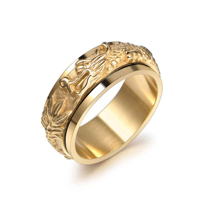 Punk Style Rotatable Gold-Plated Panlong Ring for Men - Hip-Hop Titanium Steel Jewelry