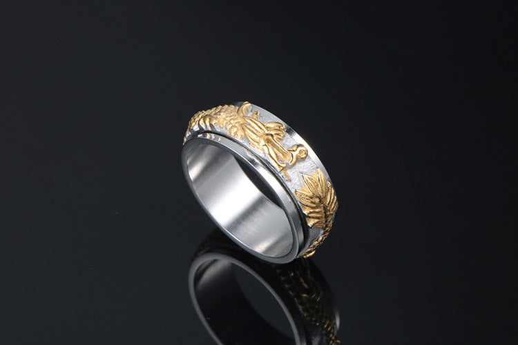 Punk Style Rotatable Gold-Plated Panlong Ring for Men - Hip-Hop Titanium Steel Jewelry