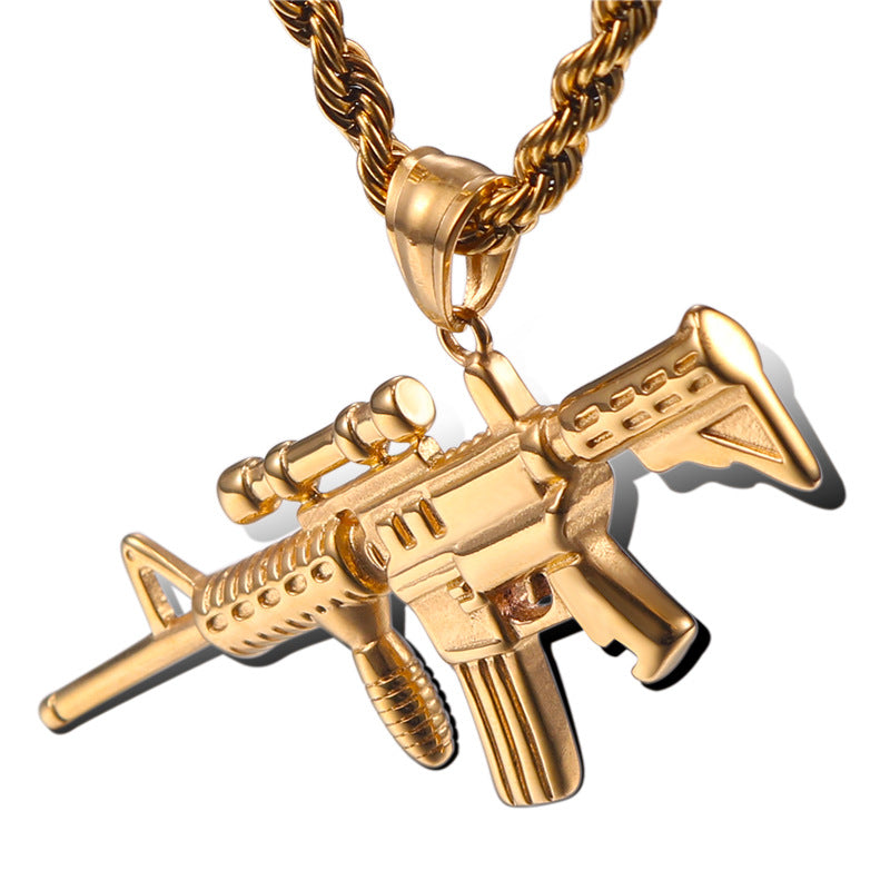 Stylish Hip Hop Titanium Steel AK47 Pendant for Men - European and American Fashion Jewelry