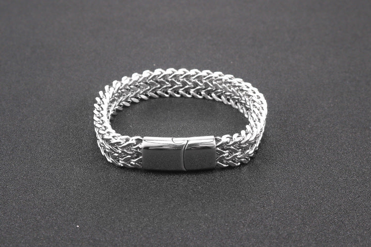 Unisex Hip-Hop Titanium Steel Double-Row Bracelet - Simple Grid Design for Men