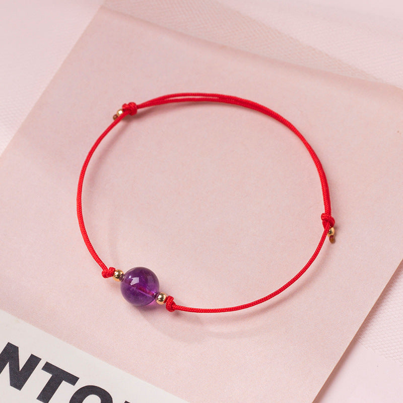 Handmade Forest Style Strawberry Crystal Bracelet for Women - Minimalist Pink Bead Bracelet