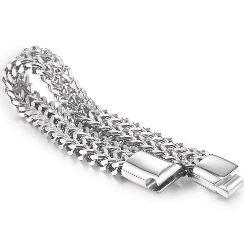 Unisex Hip-Hop Titanium Steel Double-Row Bracelet - Simple Grid Design for Men