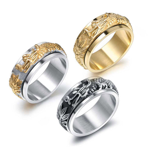 Punk Style Rotatable Gold-Plated Panlong Ring for Men - Hip-Hop Titanium Steel Jewelry