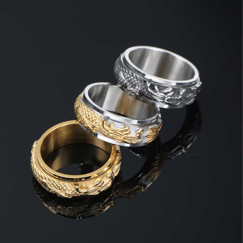 Punk Style Rotatable Gold-Plated Panlong Ring for Men - Hip-Hop Titanium Steel Jewelry