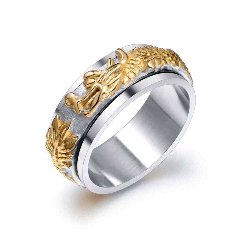 Punk Style Rotatable Gold-Plated Panlong Ring for Men - Hip-Hop Titanium Steel Jewelry