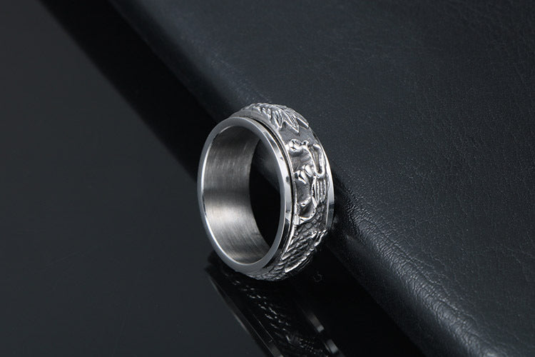 Punk Style Rotatable Gold-Plated Panlong Ring for Men - Hip-Hop Titanium Steel Jewelry