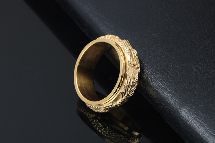 Punk Style Rotatable Gold-Plated Panlong Ring for Men - Hip-Hop Titanium Steel Jewelry