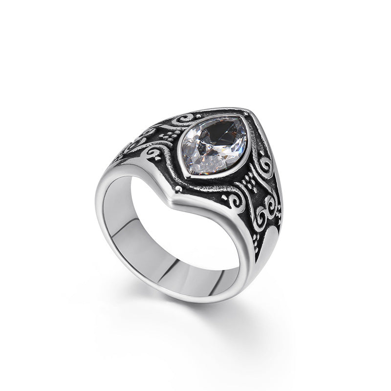 Retro-Inspired Personalized Titanium Steel Men's Ring with Zircon Engraving