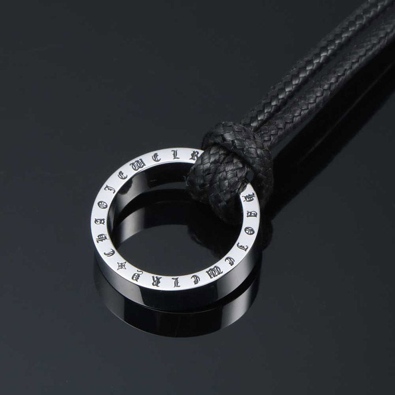 Customizable Punk Leather Rope Necklace with Retro Titanium Steel Ring Pendant - Stylish Wax Rope Necklace for Men