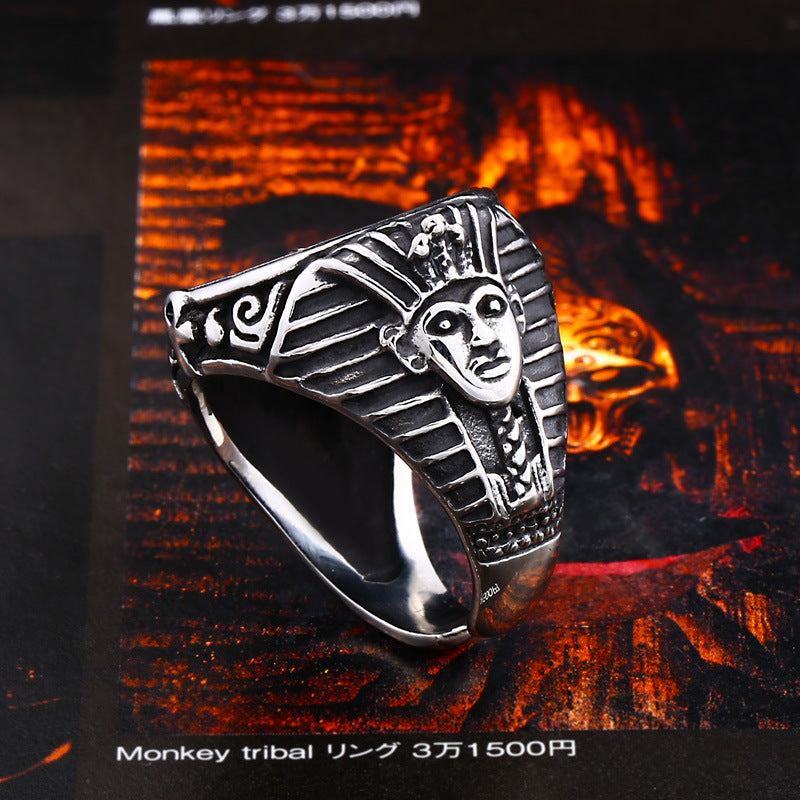 Tutankhamun Royalty Men's Ring - Bold Titanium Steel Design for Dominant Personalities