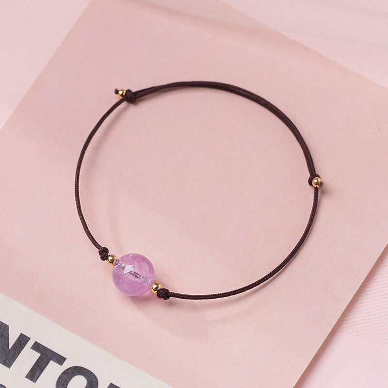 Handmade Forest Style Strawberry Crystal Bracelet for Women - Minimalist Pink Bead Bracelet