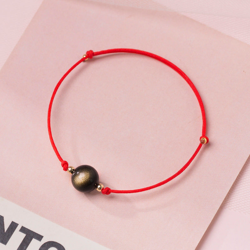 Handmade Forest Style Strawberry Crystal Bracelet for Women - Minimalist Pink Bead Bracelet