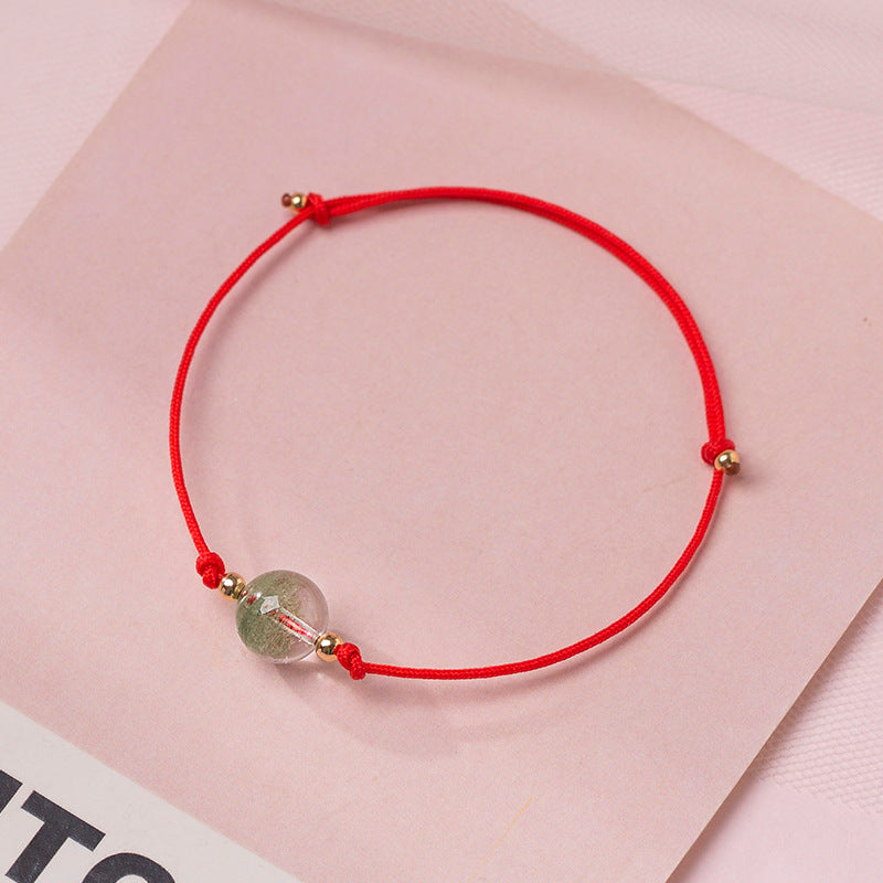 Handmade Forest Style Strawberry Crystal Bracelet for Women - Minimalist Pink Bead Bracelet