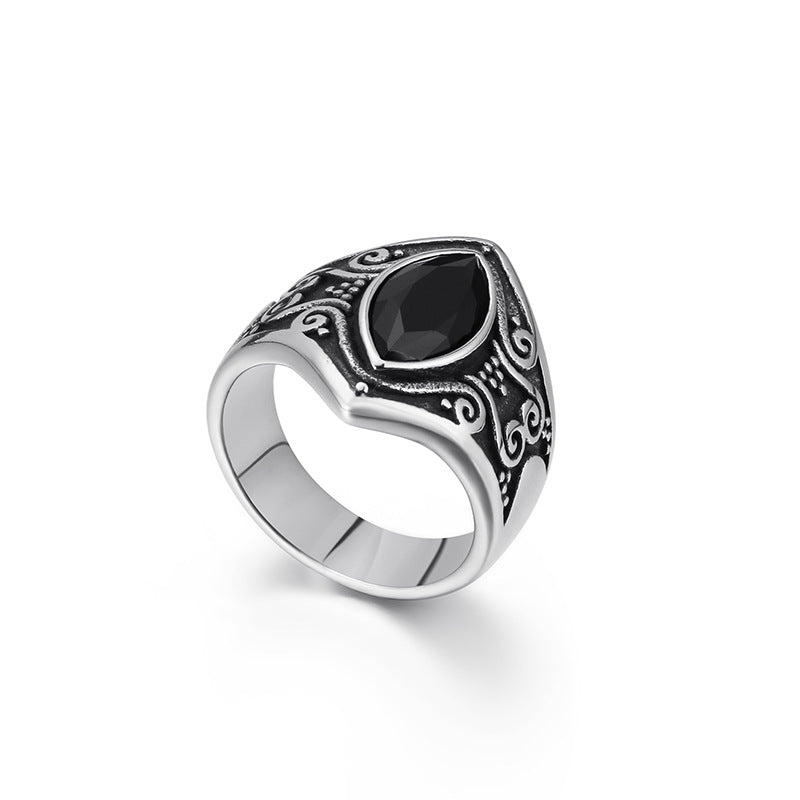 Retro-Inspired Personalized Titanium Steel Men's Ring with Zircon Engraving