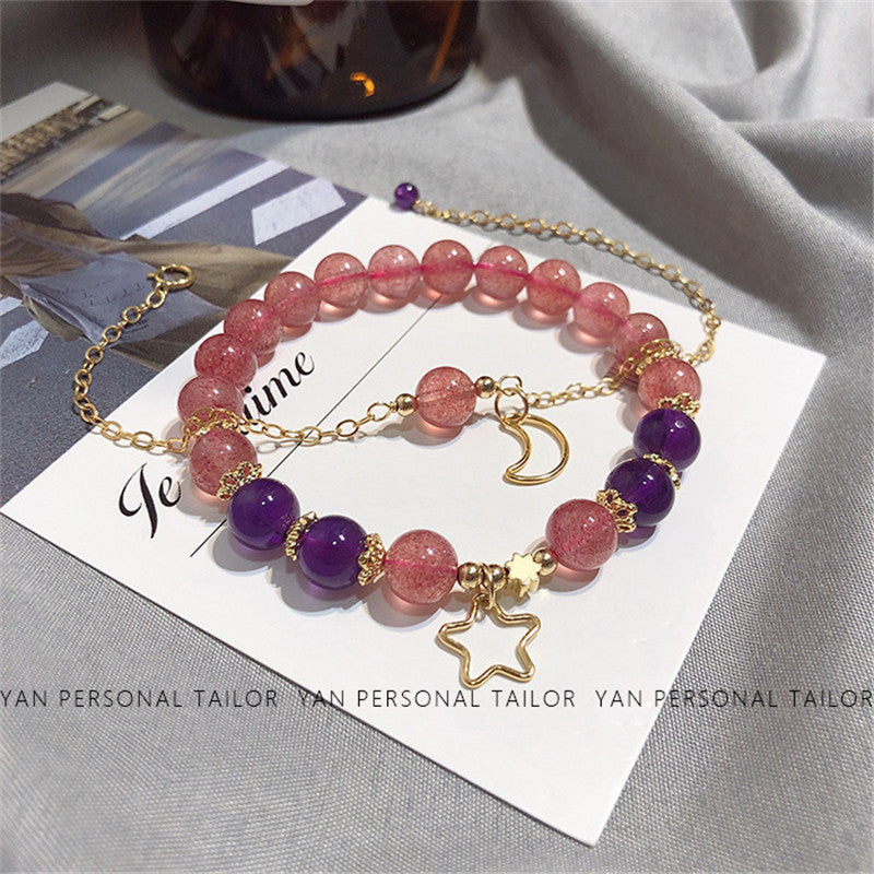 Star and Moon Amethyst Crystal Bracelet for Girls