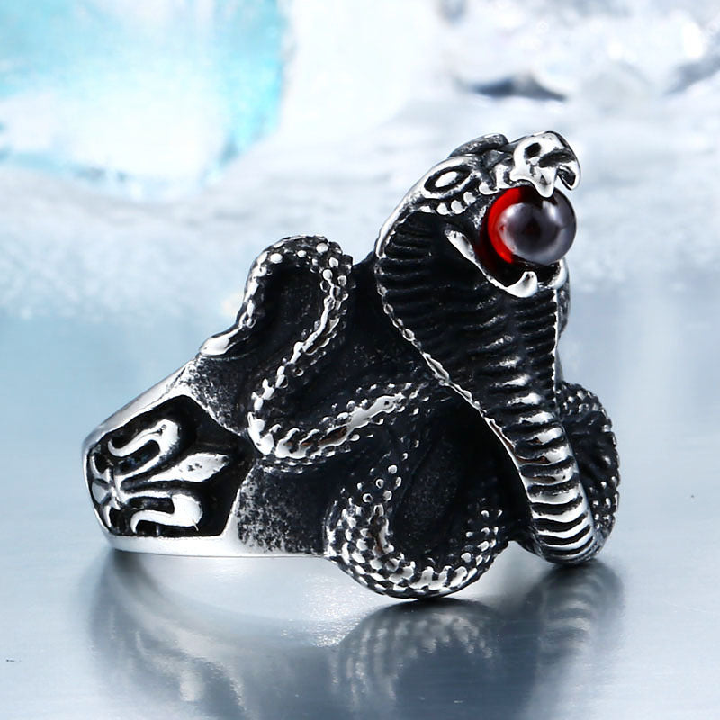 Vintage Cobra Design Titanium Steel Men's Ring - Wholesale European and American Jewelry