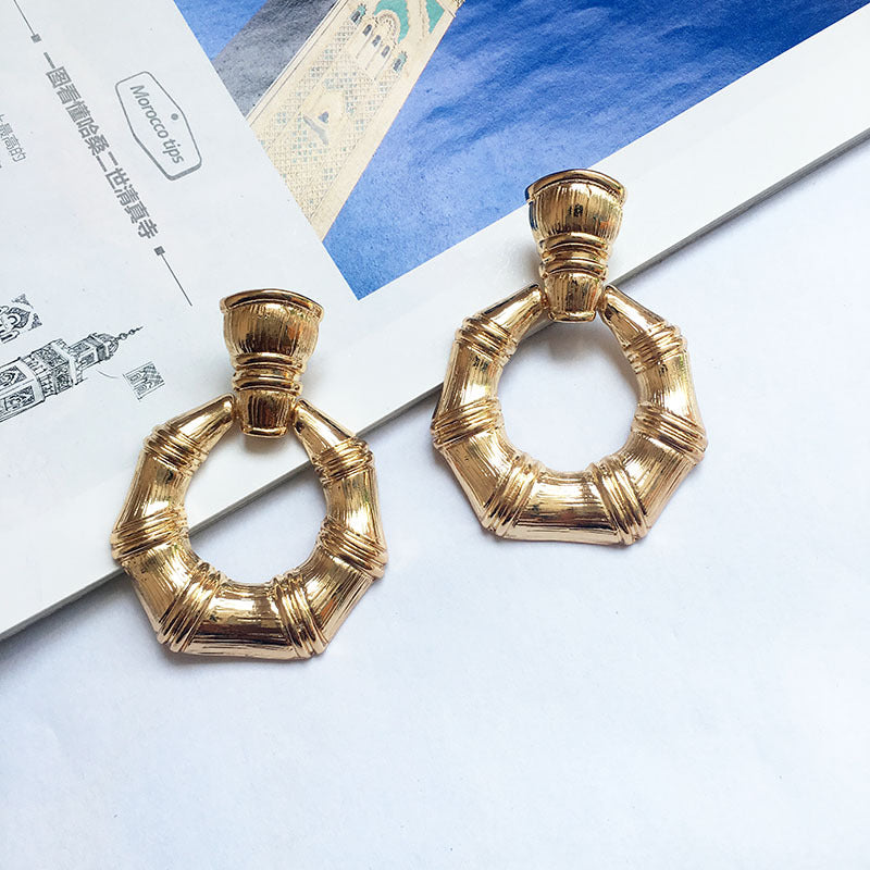 Retro Bamboo Shapes Exaggerated Earrings - Vienna Verve