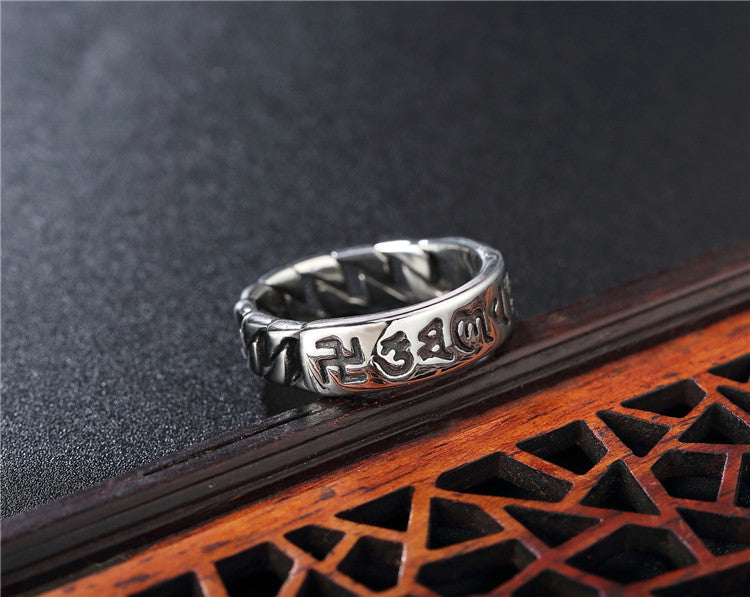 Wholesale Retro Titanium Steel Ring with Six Character True Words