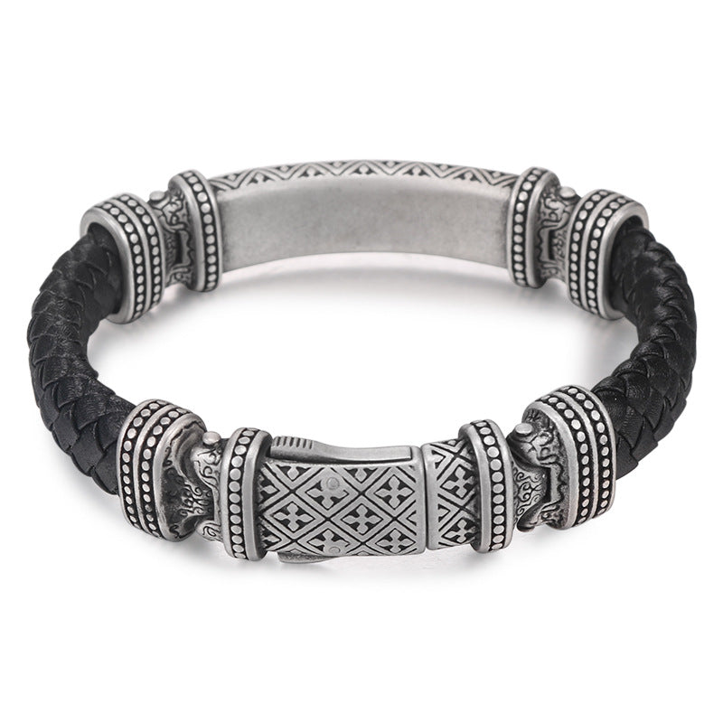 Stylish Titanium Steel Bracelet with Religious Totem Design for Men - Personalized Retro Jewelry