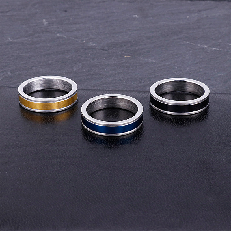 Stylish 5MM Blue Stainless Steel Ring for Men and Women - Wholesale Trendy Jewelry