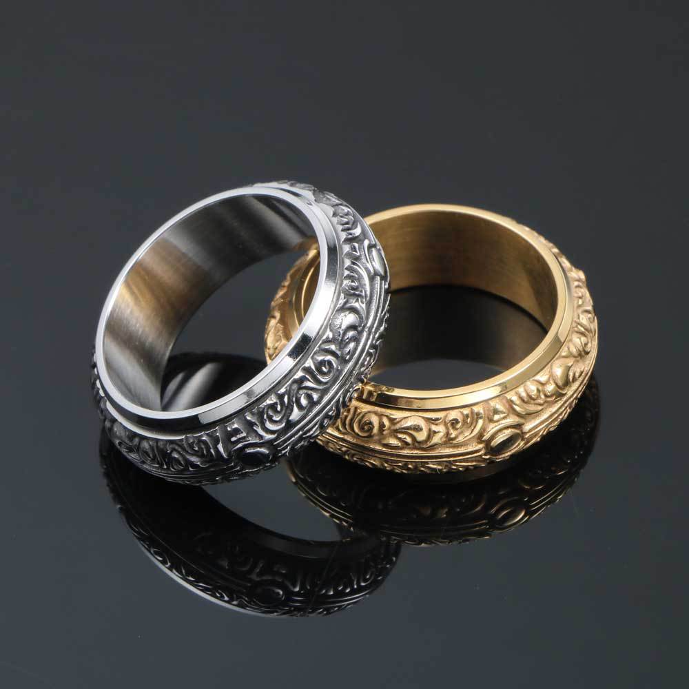 Personalized Classic Titanium Steel Men's Ring with Retro Gold-Plated Two-Tone Design