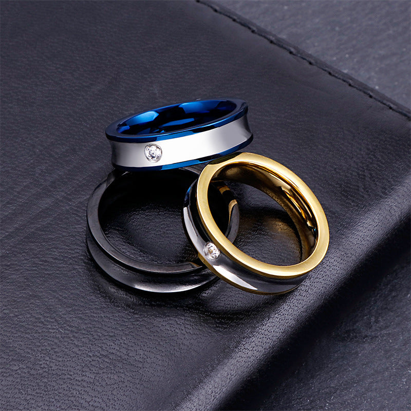 Geometric Titanium Steel Couple Rings with Zircon for Men and Women - Wholesale Stainless Steel Jewelry