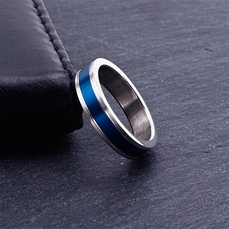 Stylish 5MM Blue Stainless Steel Ring for Men and Women - Wholesale Trendy Jewelry