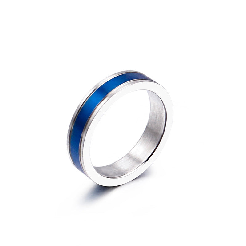 Stylish 5MM Blue Stainless Steel Ring for Men and Women - Wholesale Trendy Jewelry