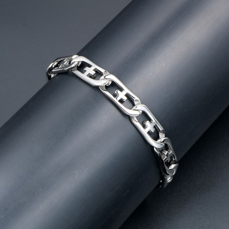 Stylish Titanium Steel Hipster Cross Bracelet for Men - European and American Punk Accessory