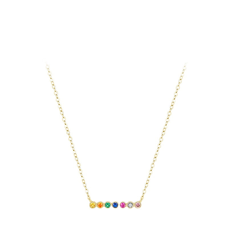 Rainbow Candy Sterling Silver Necklace with Zircon Pendant for Women