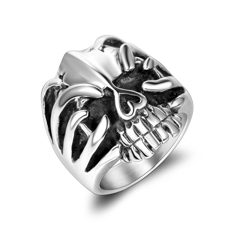 Titanium Steel Skeleton Hand Ring - Retro Punk Style for Men