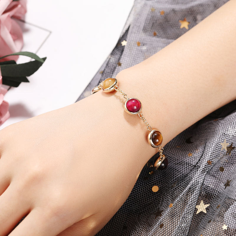 Colorful Tiger's Eye Stone Bracelet for Women with Japanese-Inspired Rainbow Candy Design