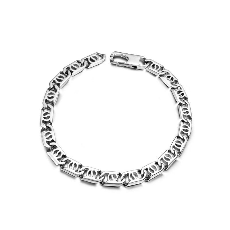 Sleek Titanium Steel Chain Bracelet for Men - Modern Glossy Hip-Hop Jewelry