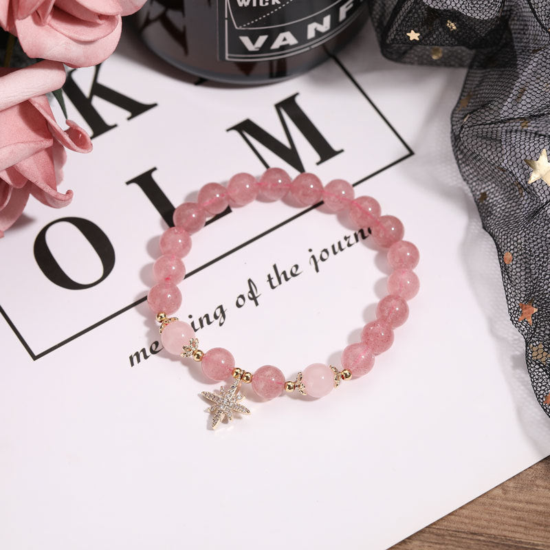 Strawberry Crystal Bracelet - Sterling Silver with Star and Moon Design