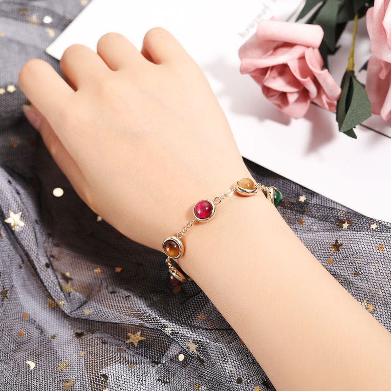 Colorful Tiger's Eye Stone Bracelet for Women with Japanese-Inspired Rainbow Candy Design