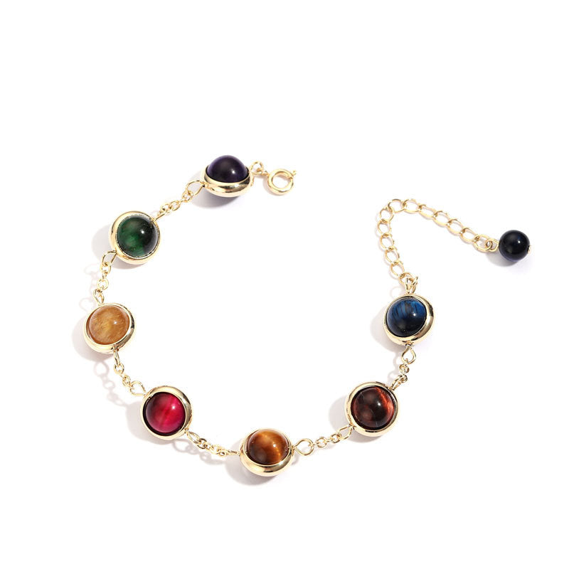 Colorful Tiger's Eye Stone Bracelet for Women with Japanese-Inspired Rainbow Candy Design