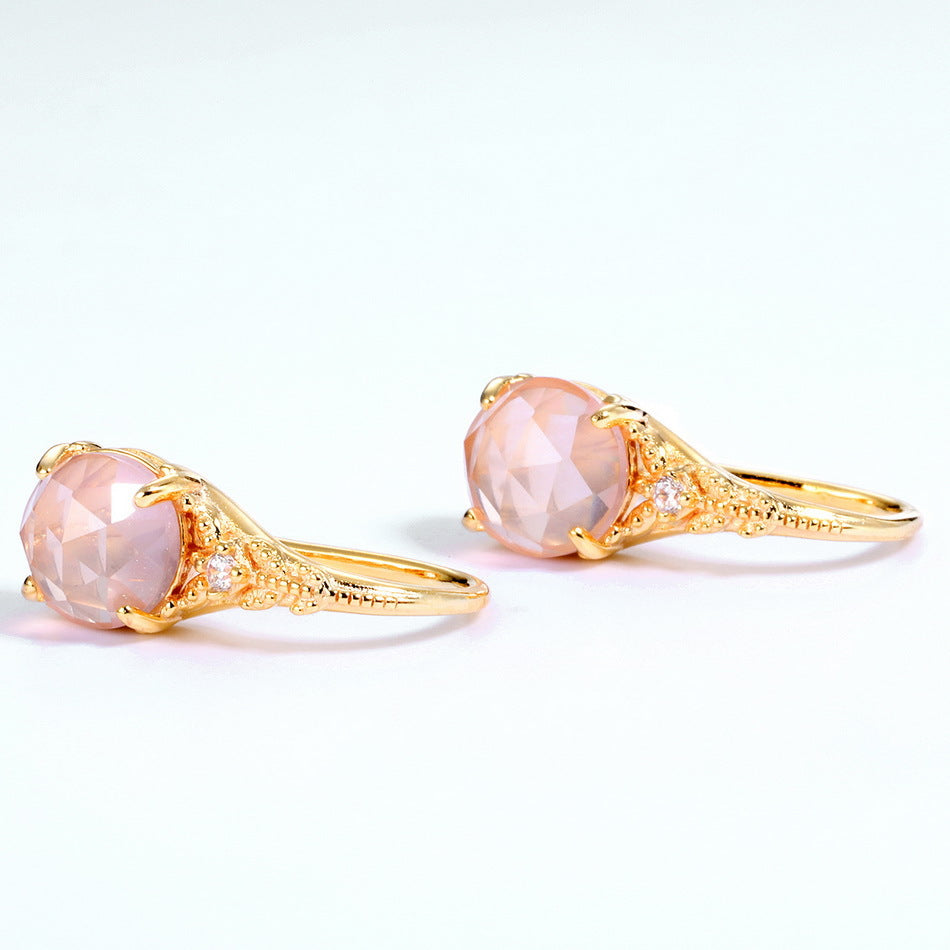 Luxury Round Shape Pink Crystal Silver Hook Earrings