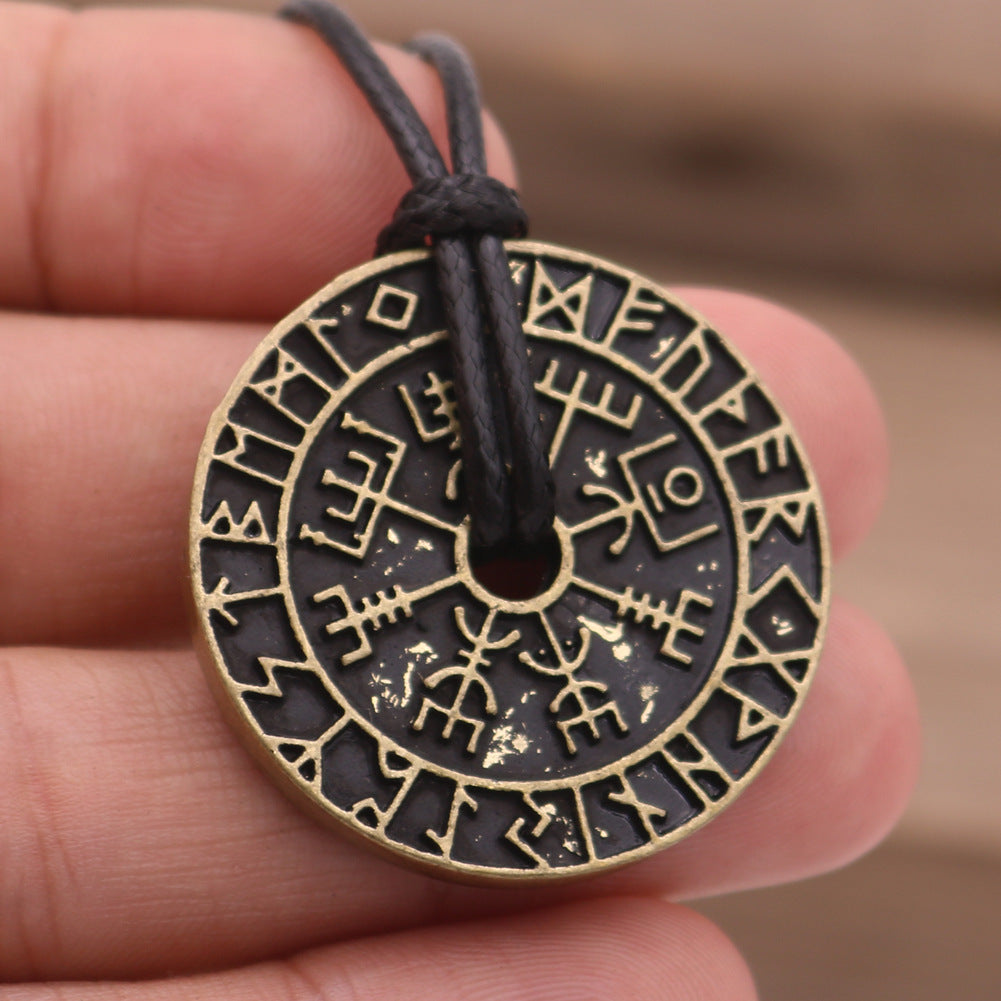 Nordic Viking Rune Alloy Necklace with Compass Pendant - Wholesale Men's Jewelry