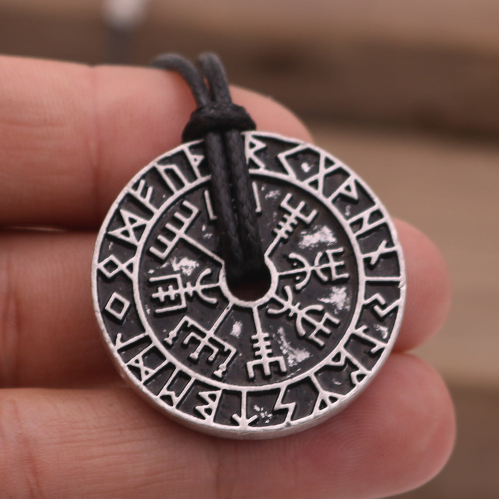 Nordic Viking Rune Alloy Necklace with Compass Pendant - Wholesale Men's Jewelry