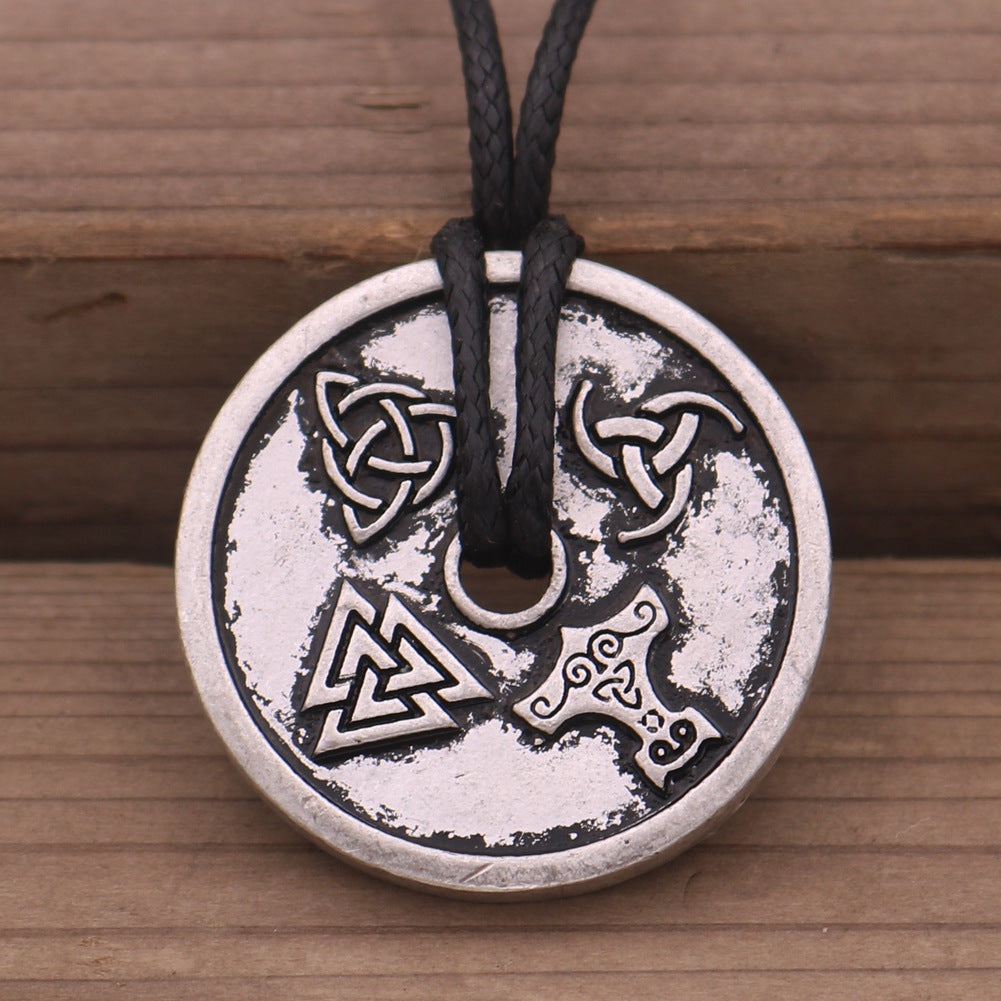 Nordic Viking Rune Alloy Necklace with Compass Pendant - Wholesale Men's Jewelry